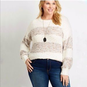 Plus 3X Stripe Cozy Lantern Sleeve Pullover